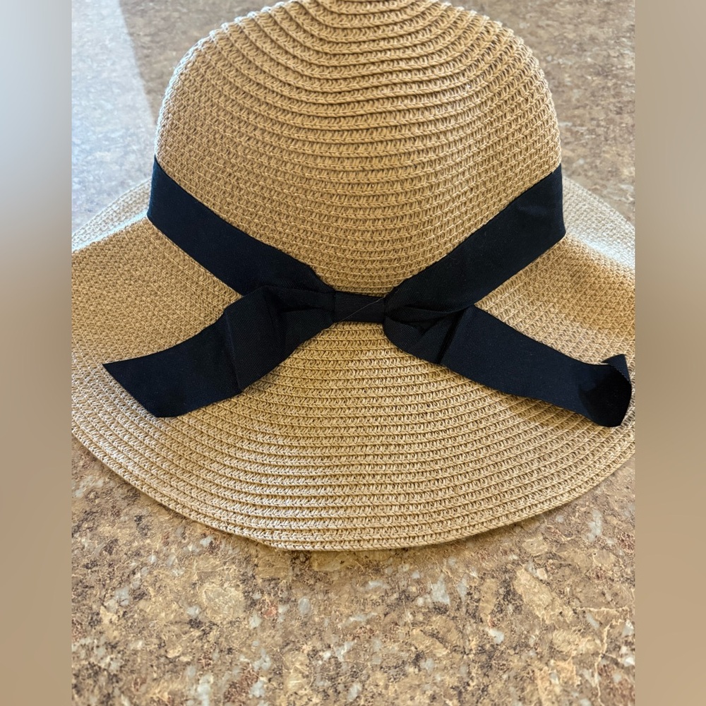 Elegant Tan Sun Hat with Black Ribbon